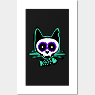 Cat Sull sugar Skull Creppy Skull Posters and Art